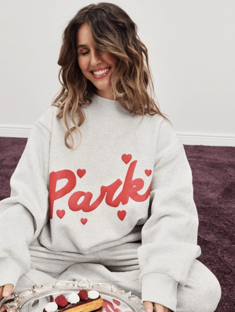 RARE SOLD OUT Parke Valentine Hearts Mockneck Sweatshirt Grey Red L/XL